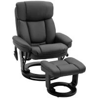 HOMCOM PU Leather Massage Recliner Chair with Ottoman, 10 Point Vibration Swiveling Armchair, Black(m-1)