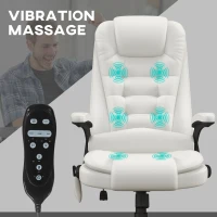 HOMCOM Massage Office Chair, Heated Reclining Computer Chair with 6 Vibration Points, Armrest and Remote, White(m-7)