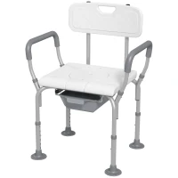HOMCOM 3-in-1 Shower Chair with Back and Arms, Height Adjustable Bedside Commode, Raised Toilet Seat with Non-Slip Rubber Foot Pad for Seniors, Disabled, White(m-11)
