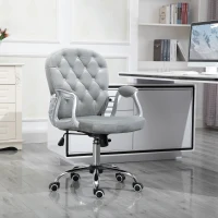 Vinsetto Velvet Home Office Chair, Button Tufted Desk Chair with Padded Armrests, Adjustable Height and Swivel Wheels, Gray(m-10)