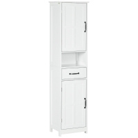 kleankin Modern Bathroom Cabinet, Narrow Storage Cabinet with Open Shelf, Drawer, Recessed Doors and Adjustable Shelves, White