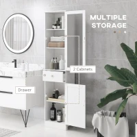 kleankin Slim Bathroom Storage Cabinet, Tall Bathroom Cabinet, Narrow Linen Tower with Acrylic Door, Drawer and Shelves, White(m-4)