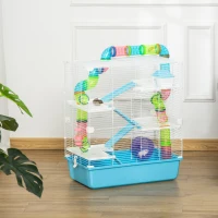PawHut Extra Large 23" Hamster Cage with Tubes and Tunnels, Portable Carry Handles, Rat House and Habitats Big 5-Tier Design, Mouse Cage Includes Exercise Wheel, Water Bottle, Food Dish, Light Blue(m-9)