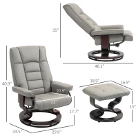 HOMCOM Faux Leather Recliner with Ottoman, Swivel Recliner Chair and Ottoman with High Back and Wood Base, Gray(m-3)