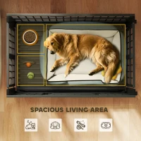 PawHut 43" Heavy Duty Dog Crate, Strong Steel Foldable Large Dog Crate with 4 Lockable Wheels, Double Doors, Openable Top and Removable Trays for Medium and Large Dogs, Black(m-4)