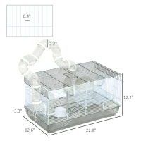 PawHut Small Animal Cage for Gerbil or Dwarf Hamster w/ Tubes, Exercise Wheel, Food Dish, Water Bottle, 23" x 13" x 12", Gray(m-3)