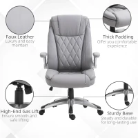 Vinsetto High Back 360° Swivel Ergonomic Home Office Chair with Flip Up Arms, Faux Leather Computer Desk Rocking Chair, Gray(m-7)