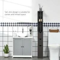 HOMCOM 54" Tall Bathroom Storage Cabinet, Freestanding Linen Tower with 2-Tier Shelf and Drawers, Narrow Side Floor Organizer, Brown(m-5)