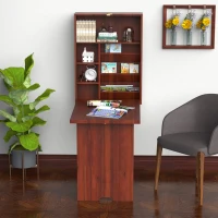 HOMCOM Wall Mounted Desk, Fold Out Convertible Desk, Multi-Function Computer Table Floating Desk with Shelves for Home Office, Mahogany(m-2)