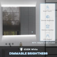 kleankin LED Medicine Cabinet, Wall-Mounted Bathroom Vanity Mirror Organizer with Dimmer Touch Switch, USB Charged, White(m-4)