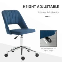 Vinsetto Modern Mid Back Office Chair with Velvet Fabric, Swivel Computer Armless Desk Chair with Hollow Back Design for Home Office, Blue(m-4)
