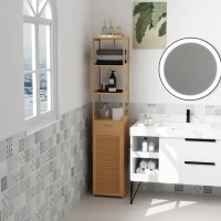 kleankin Bathroom Storage Cabinet with Drawer and Slatted Shelves(m-8)