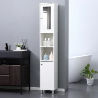 kleankin Tall Bathroom Storage Cabinet with Mirror, Wooden Freestanding Tower Cabinet with Adjustable Shelves for Bathroom or Living Room, White(m-2)