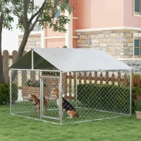 PawHut 6.6' x 6.6' x 4.9' Dog Kennel Outdoor for Small Medium Dogs with Waterproof Roof, Silver(m-2)