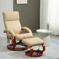 HOMCOM Recliner Chair with Ottoman, Electric Faux Leather Recliner with 10 Vibration Points and 5 Massage Mode, Reclining Chair with Remote Control, Swivel Wood Base and Side Pocket, Beige(m-10)