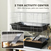 PawHut 2-Tier Small Animal Cage with 2 Doors, Trays, Dish, Bottle, and Ramp for Bunny, Ferret, Chinchilla, Black(m-6)
