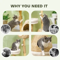 PawHut 41" Cat Tree for Indoor Cats with Wooden Cat Scratching Posts, Cat Condo, Cat Beds & Toy Balls, Cream White(m-8)