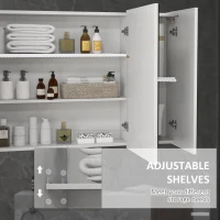 kleankin Bathroom Mirror Cabinet with Light, Bathroom Storage Cupboard with USB Charge, Adjustable Shelf, 35.5"W x 25.5"H, White(m-6)