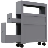 kleankin Space Saving Narrow Bathroom Storage Cabinet, Bath Toilet Paper Holder with Drawers and Rolling Wheels, Gray(m-1)
