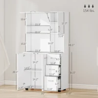 HOMCOM 66" Buffet with Hutch, Freestanding Kitchen Pantry with 2 Large Cabinets, 1 Pull Up Cabinet, 3 Drawers, White(m-3)