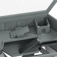 PawHut Wooden Hamster Cage Small Animal Exercise Play House 3 Tier with Tray, Seesaws, Water Bottle, Activity Center, Gray(m-10)