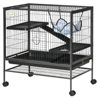 PawHut Small Animal Cage with Wheels, Pet Playpen for Rat, Syrian Hamster, Kitten, Ferrets, Chinchillas with Bottom Storage Shelf, Removable Tray, Ramp, 31.5" x 20.5" x 33.1"(m-14)