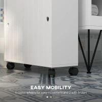 kleankin Toilet Paper Cabinet, Slim Bathroom Cabinet with 4 Rolling Wheels, Small Bathroom Storage Cabinet with Paper Holes, Sliding Doors and Adjustable Shelf for Small Space, White(m-5)