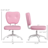 Vinsetto Vanity Office Chair, PU Leather Computer Chair for Home, with Adjustable Height, Armless, Swivel Wheels, Pink(m-3)