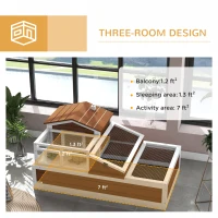 PawHut 3-Room Tortoise Habitat House w/ Balcony & 2 Stories, 44" x 25.5" x 25", Coffee(m-4)