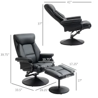 HOMCOM Recliner Chair w/ Ottoman Swivel, Faux Leather, Black(m-3)