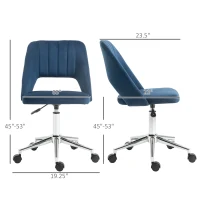 Vinsetto Modern Mid Back Office Chair with Velvet Fabric, Swivel Computer Armless Desk Chair with Hollow Back Design for Home Office, Blue(m-3)