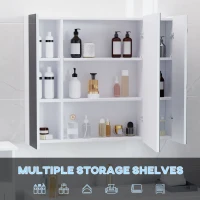 kleankin LED Medicine Cabinet, Wall-Mounted Bathroom Vanity Mirror Organizer with Dimmer Touch Switch, USB Charged, White(m-5)