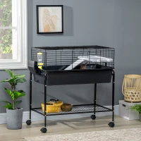 PawHut Two-Story Small Animal Cage Removable from Stand, Pet Habitat with Shelf & Wheels, 33" x 18.5" x 35", Charcoal Gray(m-10)