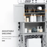 kleankin Modern Over The Toilet Storage Cabinet, Double Door Bathroom Organizer with Inner Adjustable Shelf and Open Shelf, Gray(m-6)
