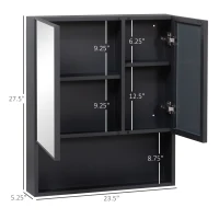 kleankin Wall-Mounted Medicine Cabinet, Bathroom Mirror Cabinet with Double Doors and Storage Shelves, Black(m-3)