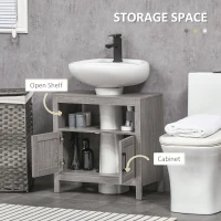 kleankin Pedestal Sink Storage Cabinet, Bathroom Under Sink Cabinet with 2 Doors and Open Shelf, Bathroom Vanity, Gray(m-5)