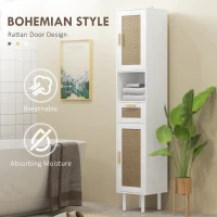 HOMCOM Tall Bathroom Cabinet with Rattan Doors, Freestanding Bathroom Storage Cabinet with Adjustable Shelves, White(m-4)