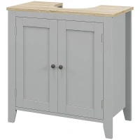kleankin Bathroom Vanities, Pedestal Sink Cabinet with U-Shaped Cut-out and Adjustable Shelf, Gray(m-1)