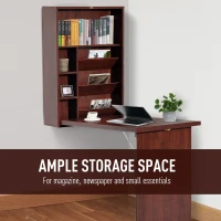 HOMCOM Wall Mounted Desk, Fold Out Convertible Desk, Multi-Function Computer Table Floating Desk with Shelves for Home Office, Mahogany(m-5)
