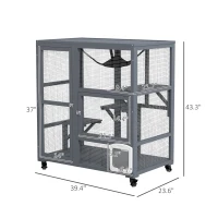 PawHut Cat House, Indoor Cat Enclosure on Wheels with Openable Top, 39"(m-3)