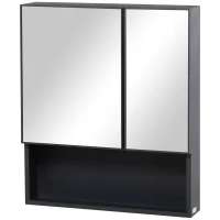 kleankin Wall-Mounted Medicine Cabinet, Bathroom Mirror Cabinet with Double Doors and Storage Shelves, Black(m-11)