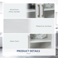 kleankin Modern Bathroom Floor Cabinet, Freestanding Bathroom Storage Cabinet with Double Glass Doors and Adjustable Shelves, Off White(m-7)