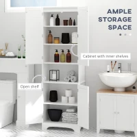 HOMCOM Tall Narrow Bathroom Storage Cabinet with Doors and Shelf Adjustability, Freestanding Linen Cabinet with 2 Cabinets and Countertop, White(m-4)