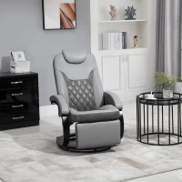 HOMCOM Faux Leather Manual Recliner, Adjustable Swivel Lounge Chair, Armchair with Footrest and Round Base for Living Room, Gray(m-2)