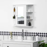 HOMCOM Bathroom Medicine Cabinet with Mirror, Bathroom Mirror Cabinet, Wall Mount Mirror Medicine Cabinet with Multiple Storage Shelves, White(m-11)