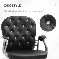 Vinsetto PU Leather Home Office Chair, Button Tufted Desk Chair with Padded Armrests, Adjustable Height and Swivel Wheels, Black(m-8)
