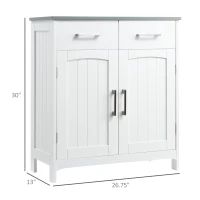 kleankin Bathroom Floor Cabinet, Freestanding Linen Cabinet, Storage Cabinet with 2 Drawers, Double Doors, Adjustable Shelf, White(m-3)