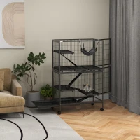 PawHut 50" H Rolling Small Animal Cage with Hammock, Ferret Cage, Chinchilla Cage, Pet Habitat with 4 Doors, Removable Tray(m-8)