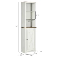 kleankin Farmhouse Bathroom Cabinet, Tall Storage Cabinet with Door and Adjustable Shelves, 15.5" x 11.75" x 63", White(m-3)