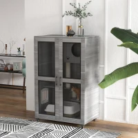 PawHut Cat Tree House with Scratching Post and Wheels, Gray(m-10)